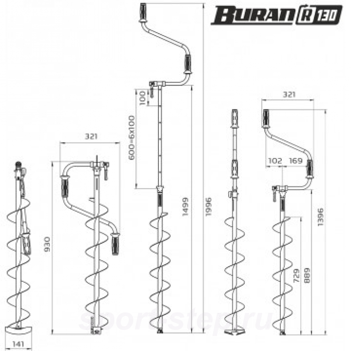 Ледобур BURAN 130R правое вращение, цельнотянутый шнек (LB-130R) Тонар