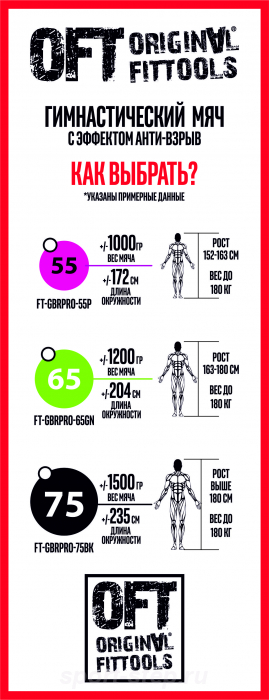 Гимнастический мяч 55 см фуксия Fitness Tools FT-GBR-55FX