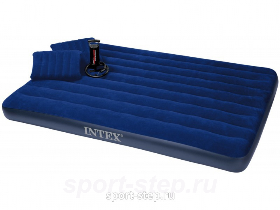 Двуспальный надувной матрас Intex Classic Downy Bed Queen 68765 с ручным насосом и двумя подушками