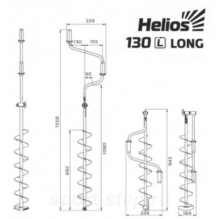 Ледобур 130 Long левое вращение, длина шнека 70см (LH-130LD-1) Helios
