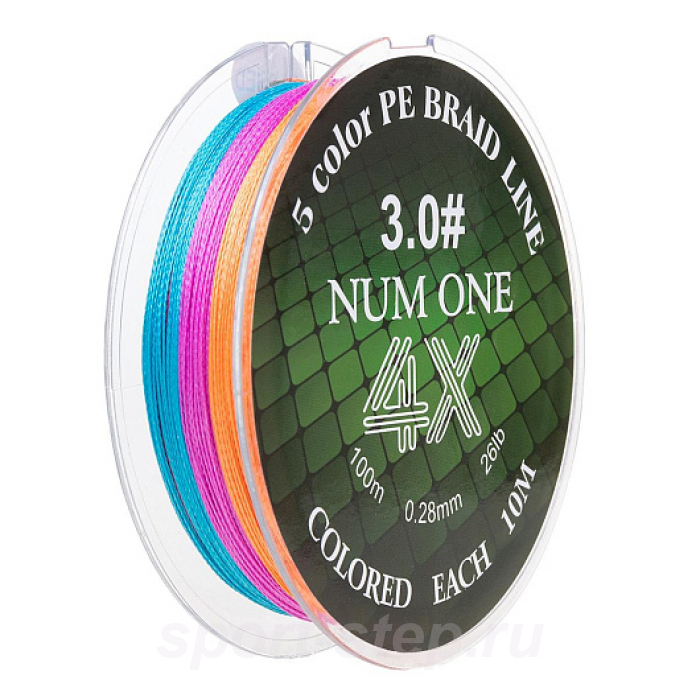 Шнур NUM ONE PE4X-100M 3.0#/0,285 mm Multi Colour Ryobi