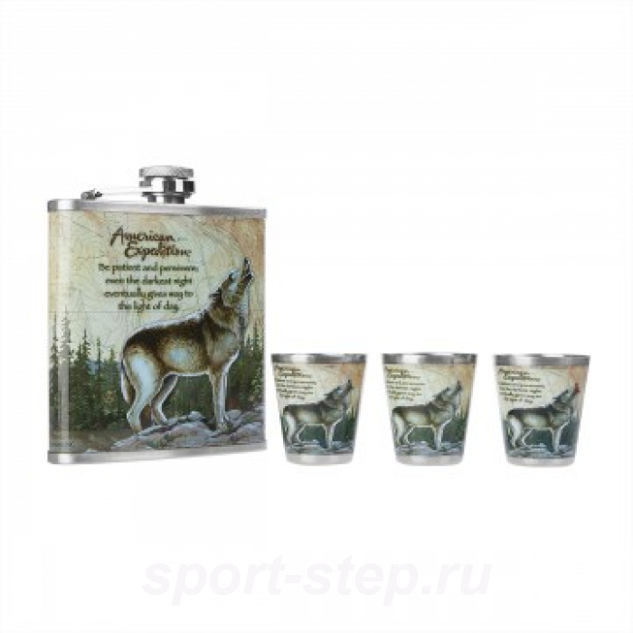 Набор Волк (фляжка 210 мл + 3 стопки) (А01) Guotai