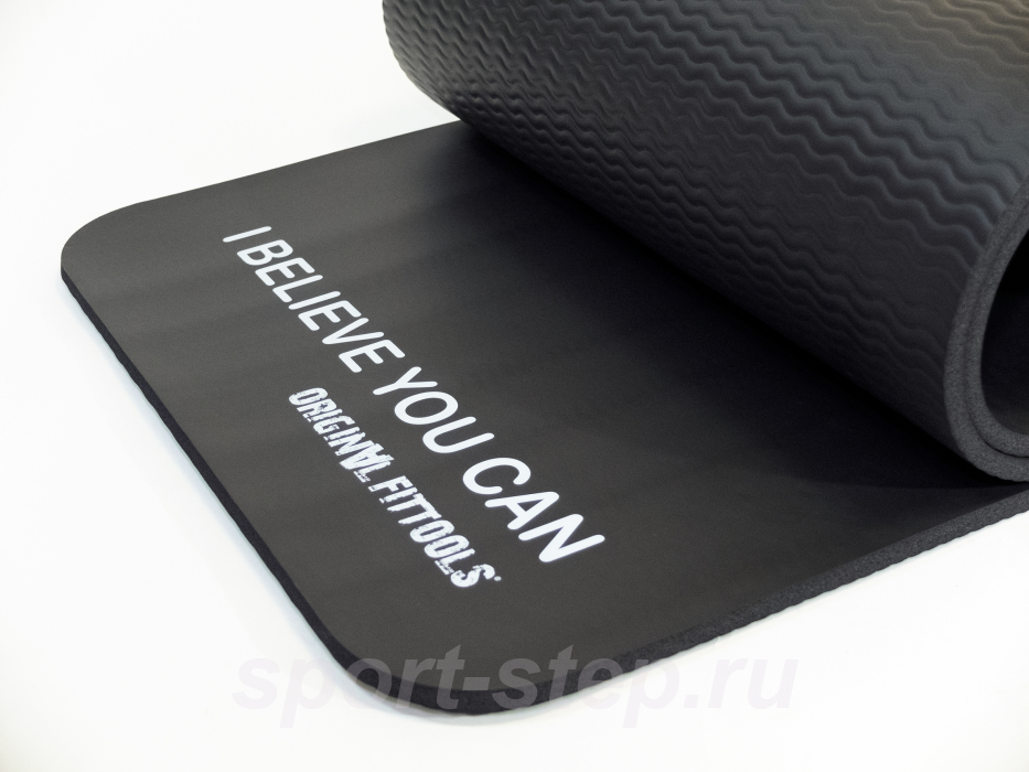 Мат для аэробики NBR 10 мм черный с кольцами (без канта) Original FitTools FT-YGR-100NBR-FE