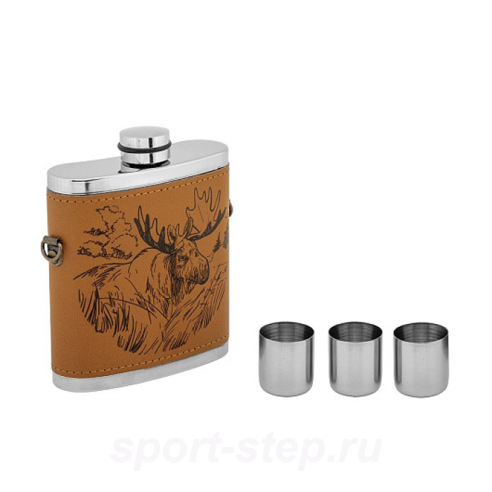 Фляжка Лось (фляжка 240мл + 3 стопки + ремешок) (PBP-8) Guotai