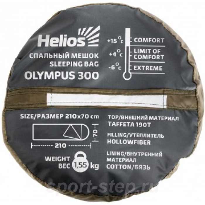 Спальный мешок OLYMPUS 300 (210х70, холлофайбер, зеленый) (T-HS-SB-O-300) Helios