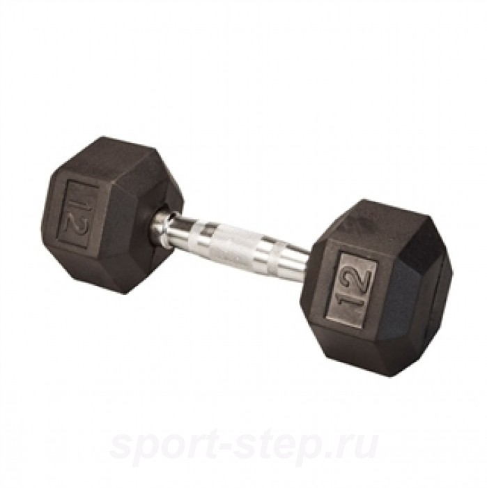Гантель гексагональная обрезиненная, хромированная ручка, 12,5 кг BodySolid SDRK12,5