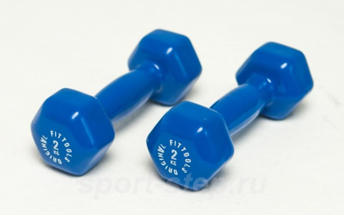 Гантель в виниловой оболочке 2 кг (цвет синий) Fitness Tools FT-VWB-2