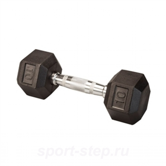 Гантель гексагональная обрезиненная, хромированная ручка, 10 кг BodySolid SDRK10