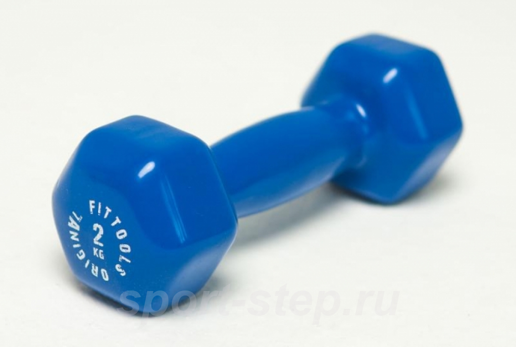 Гантель в виниловой оболочке 2 кг (цвет синий) Fitness Tools FT-VWB-2