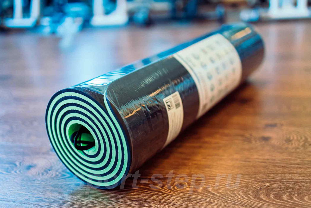 Коврик для йоги 10 мм двухслойный черно-зеленый + ремешок для йоги