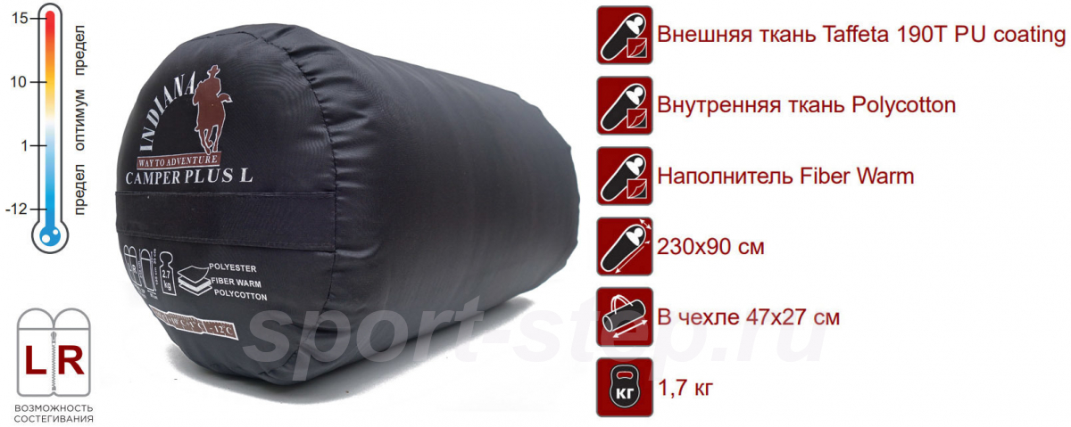Спальный мешок Indiana Camper Plus L-zip от -12 °C