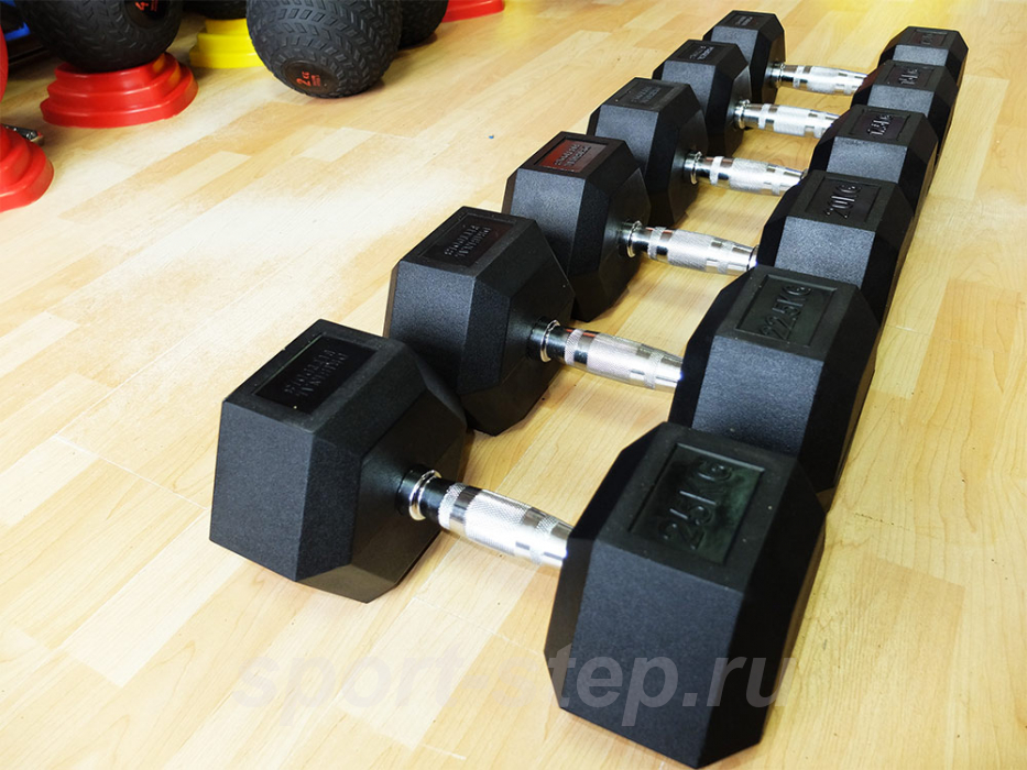 Набор гексагональных гантелей 6 пар от 12,5 до 25 кг Original FitTools FT-HEX-SET-225