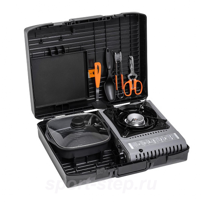 Плита газовая портат. в кейсе, сковорода и пластина д/гриля, кух.инструмент (N-MEGA KIT) NISUS