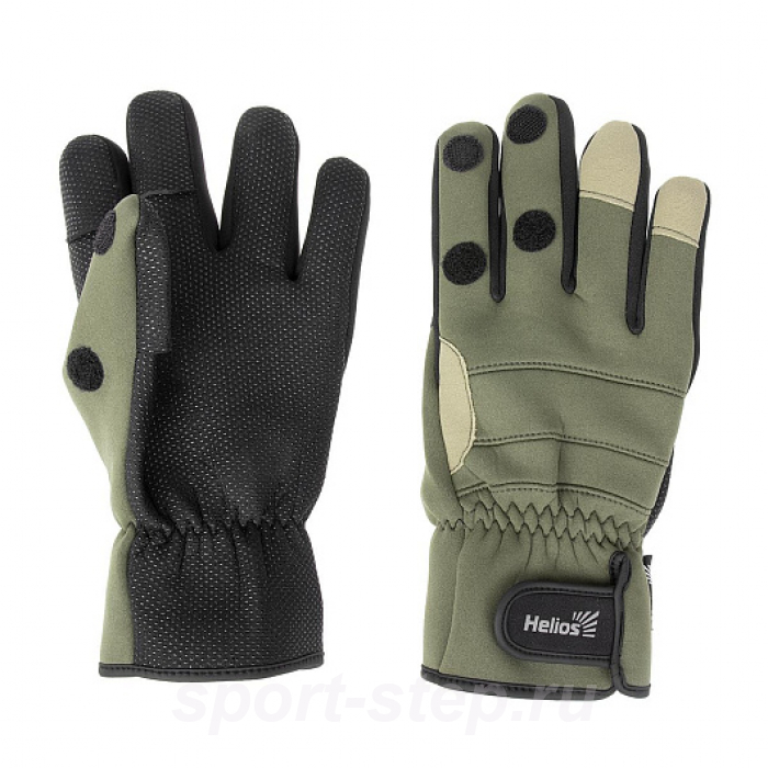 Перчатки рыбацкие FISHER неопрен. на липучке, цв.хаки р.L (HS-HY-D13-L) Helios