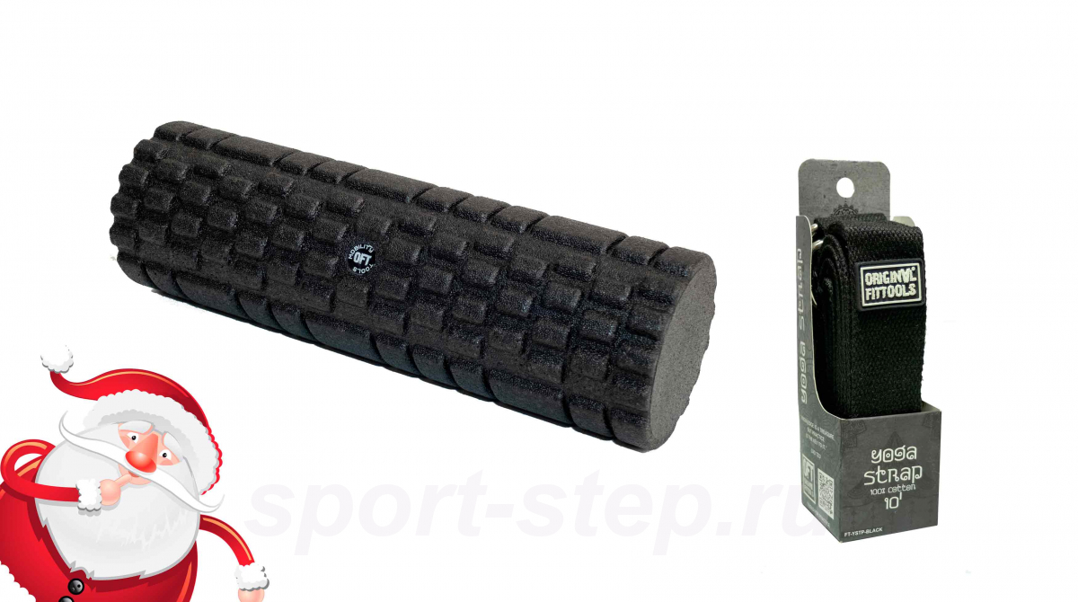 Цилиндр массажный высокой плотности + ремешок для йоги