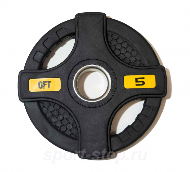 Диск олимпийский обрезиненный черный с двумя хватами 5 кг Original FitTools FT-2HGP-5